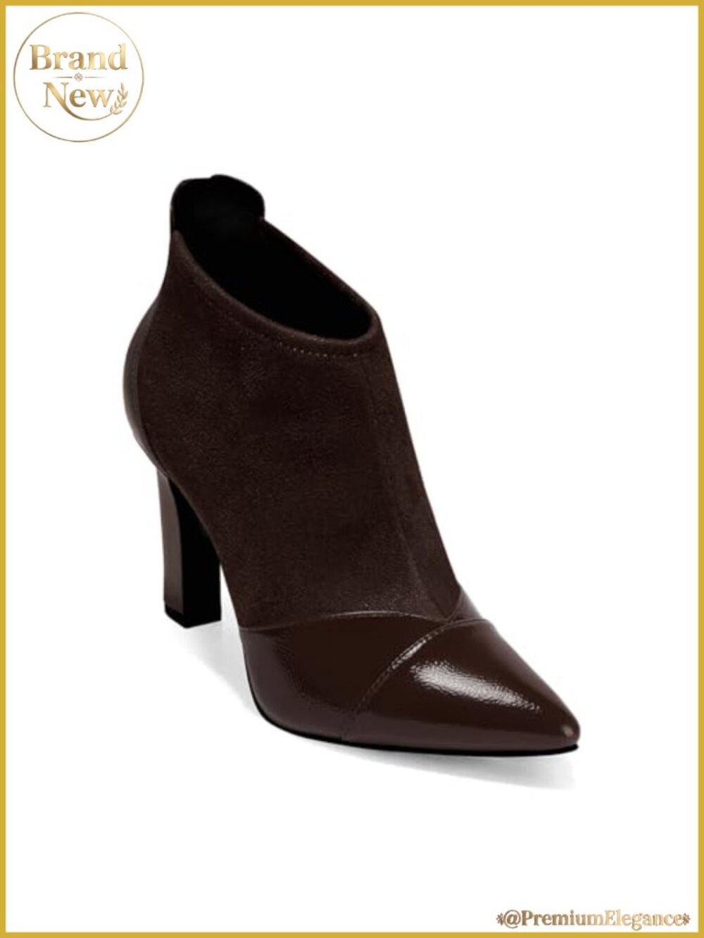 Splicing Faux Leather Suede Ankle Booties Pointed Toe Stiletto Heel Back Zipper
